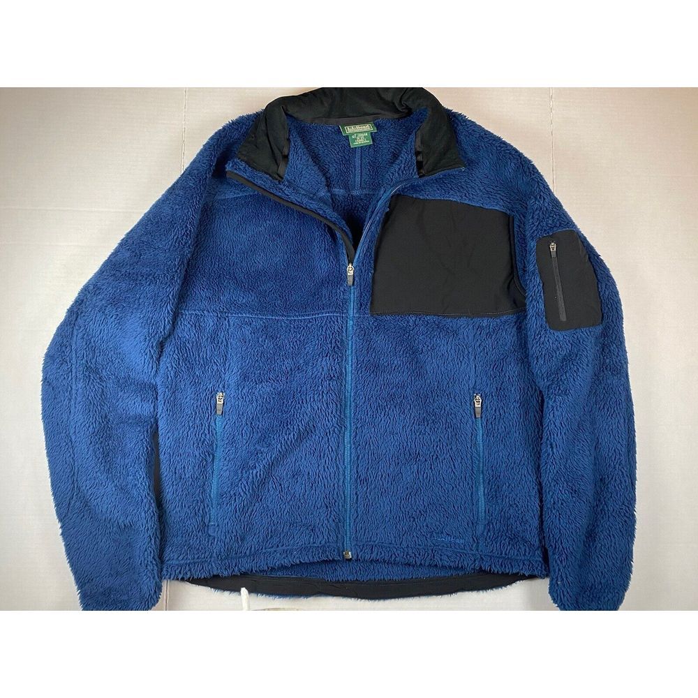 LL Bean Jacket Men M Blue Fleece‎ Full Zip Outdoor Hiking Coat Fluff Soft